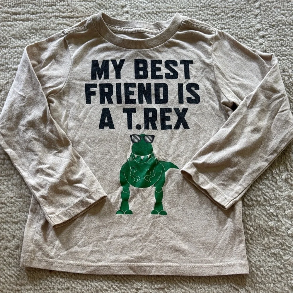 The Children's Place Tan Long Sleeve T-Shirt with Green T-Rex